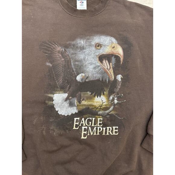 Vintage 90s Eagle Empire Graphic Sweatshirt Brown Art Nature Animal Earth L - Picture 2 of 6